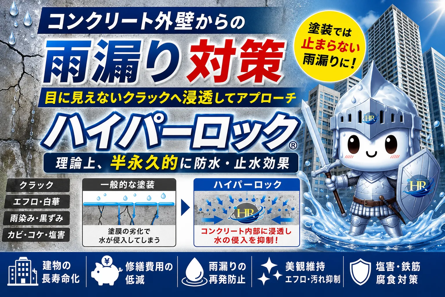 コンクリート外壁からの雨漏り対策|塗装では止まらない原因と「ハイパーロック」という新しい選択肢